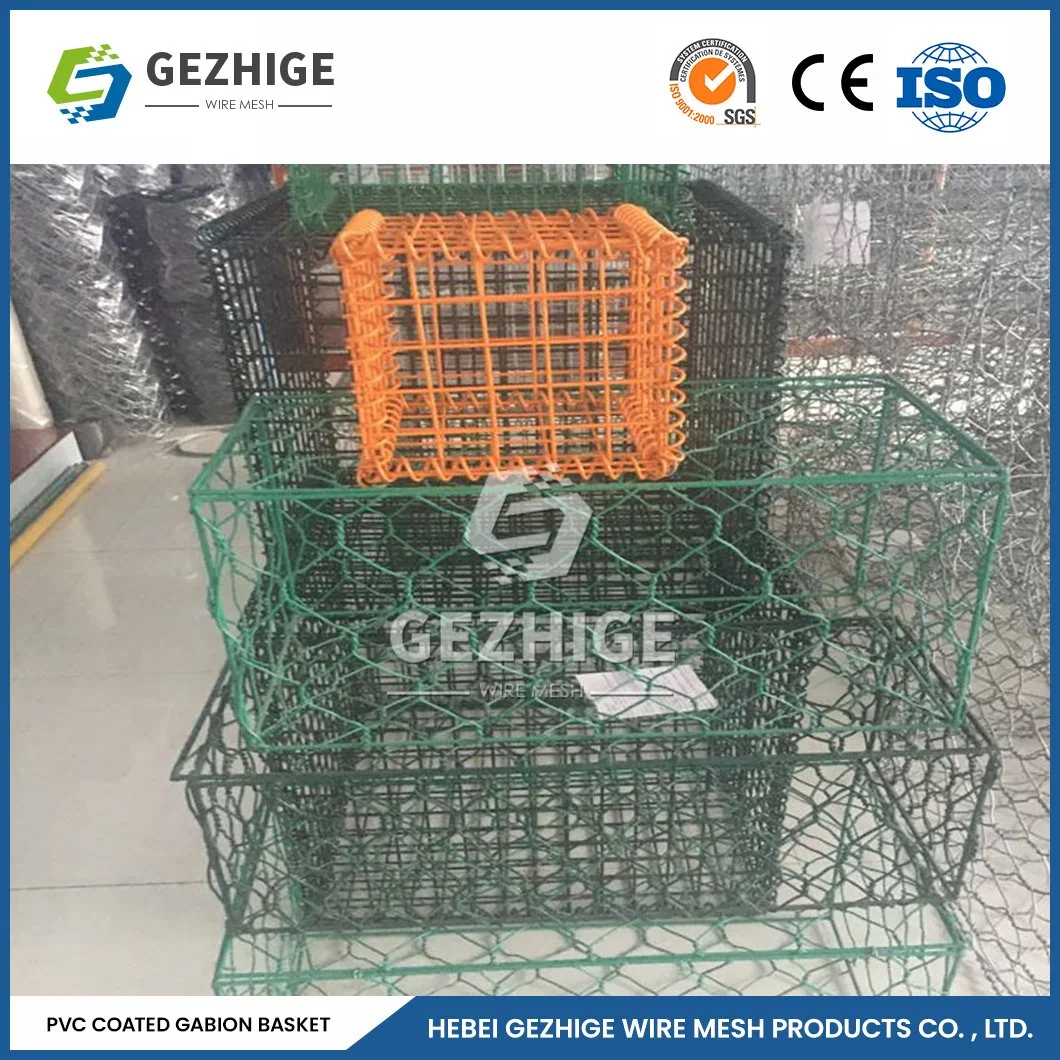 Gezhige 60X80 mm Metal Gabions Suppliers 4,0mm cable Thickness Green PVC gabion China 4,0*1,0*1,0 M Caja de gabion hexagonal malla