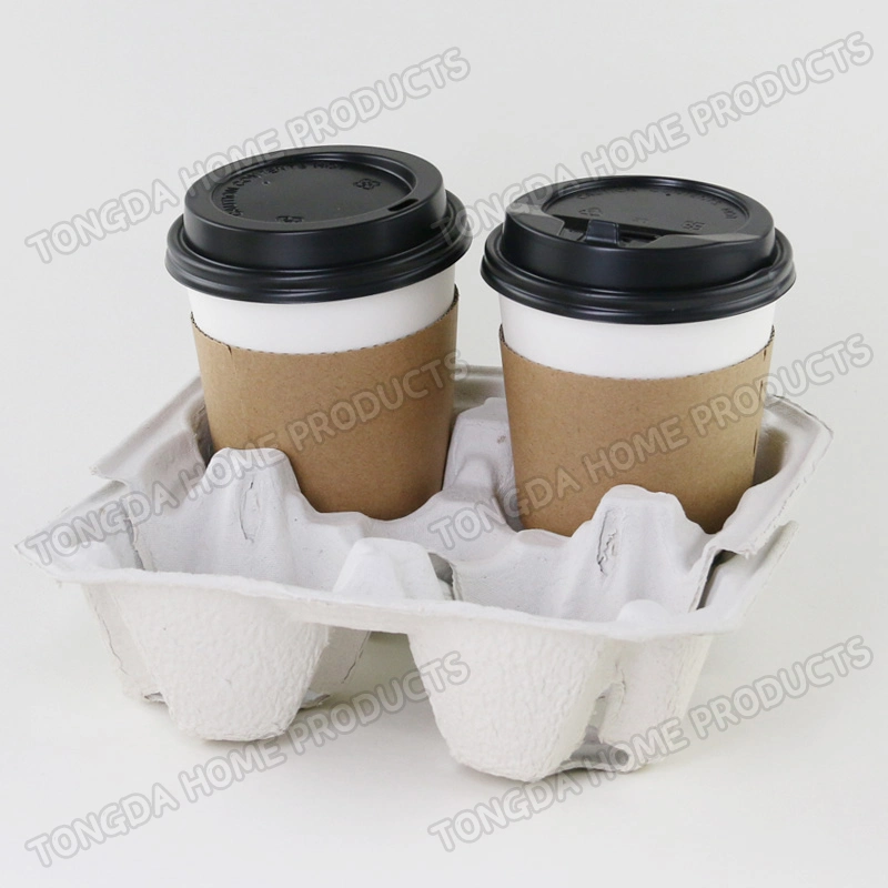 Hot Saling Take Away Biodegradable Disposable Pulp Carrier 4 Paper Cup Holder Tray