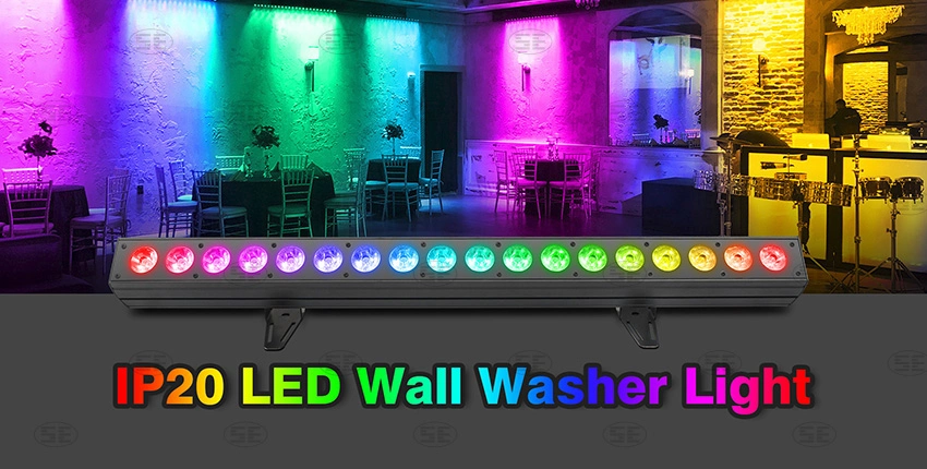 18X18W DMX Barra LED UV RGBWA 6en1 Fase LED DMX512 bañador de pared para uso en interiores de la luz de discoteca DJ