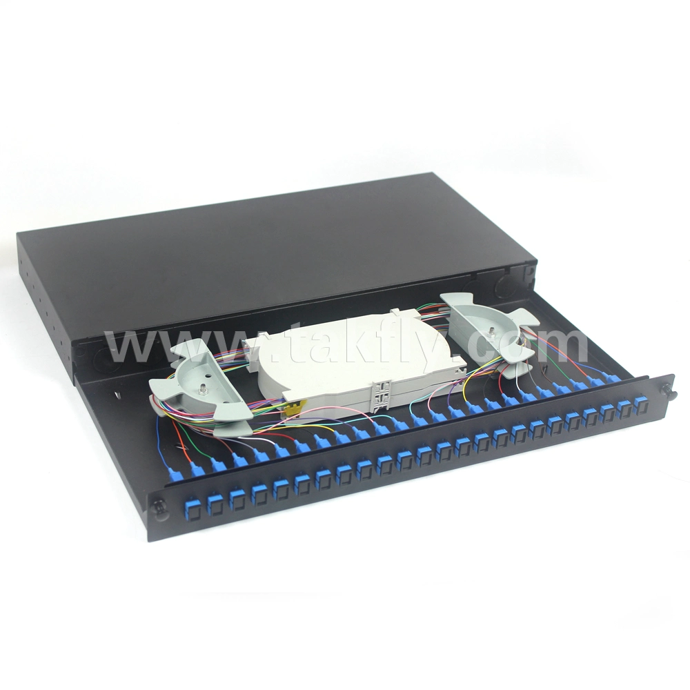 Stock Rack Mount Slide Fiber 24 Ports Patch Panel with Sc/APC Pigtail and Adapter