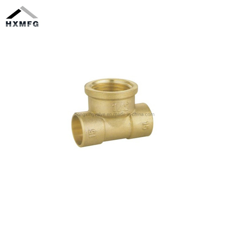 Female Brass Compression Fitting Soldering Tee for Copper Tube