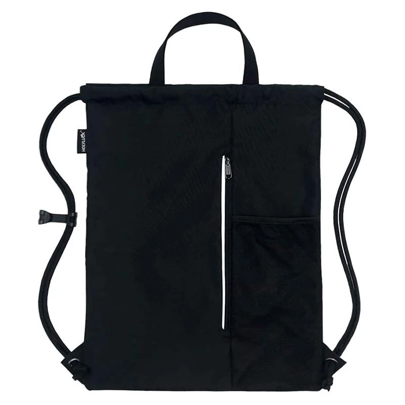 Personnalisé sac à dos noir polyester de grande capacité salle de gym de Plein air Sports Bundle Sac avec lacet de serrage avec poche