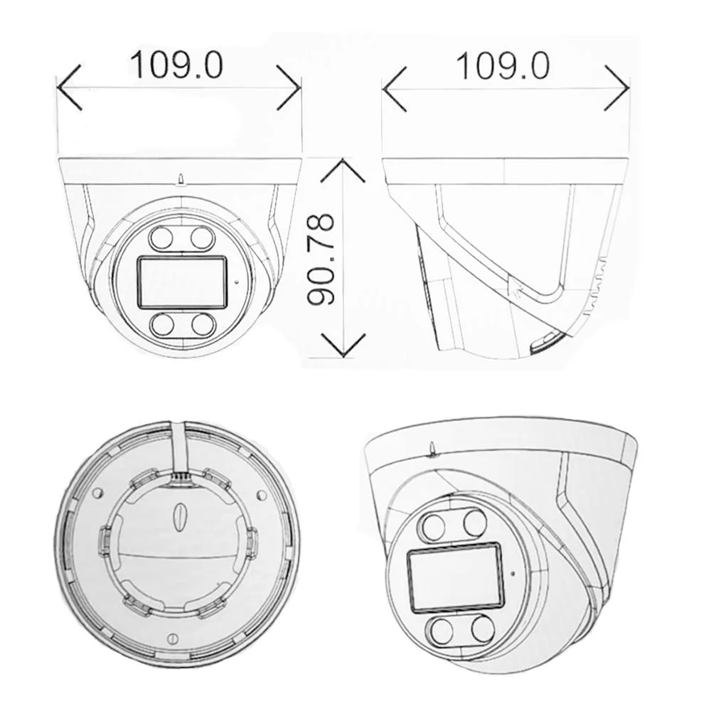 Resolução Full HD de 2 MP Ahd/TVI/CVI/CVBS Full Definition analógico de alta definição Câmara dome PoE à prova de água IP66 para visão noturna de 2,8 mm