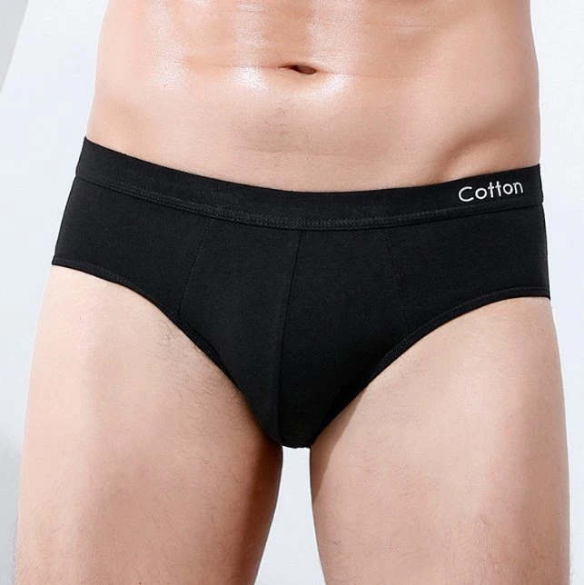Custom Logo Men Cotton Solid Color Briefs Stretch Comfortable Breathable Underwear