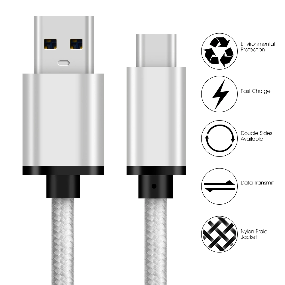 USB 3.0 USB C Fast Charger Cable Support 3A Fast Charging and 5gbps Data Transfer with Nylon Braided and Aluminum Case