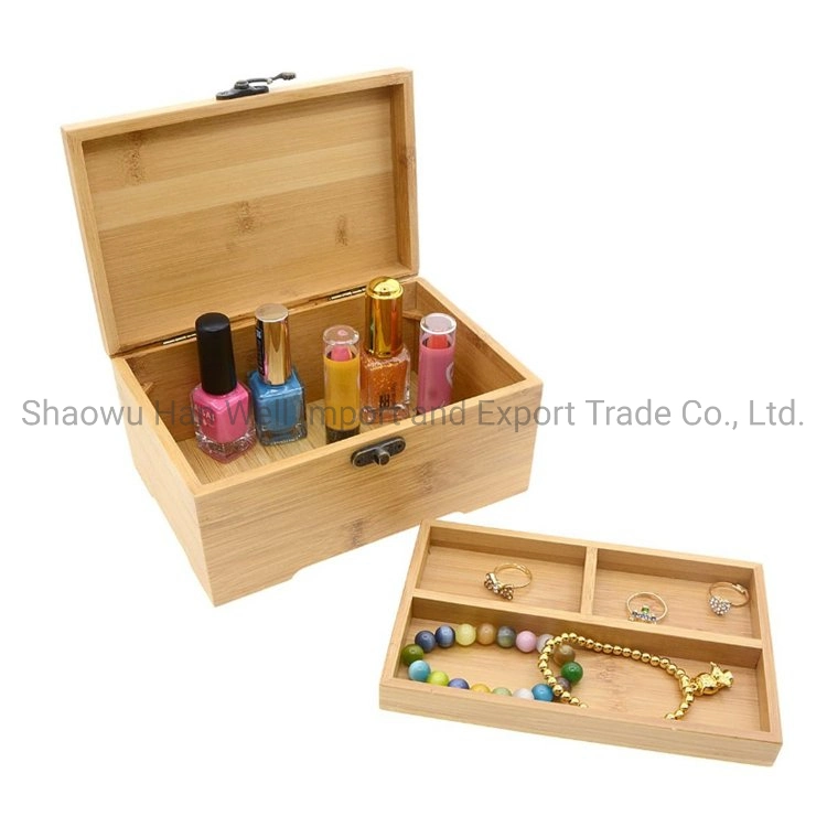 Natural Wood Color Two-Layer Stash Box for Jewelry Organizer