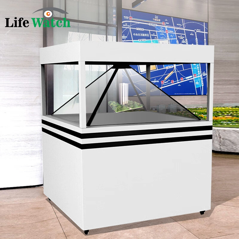 360 Degree 700mm X 700mm Pyramid Hologram LCD Display Showcase Cabinet for Jewelry Exhibition