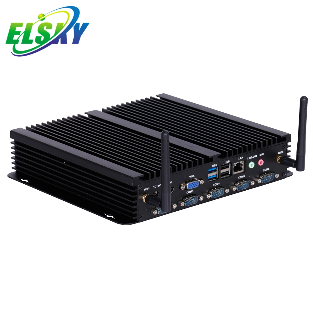 Venda a quente Mini PC Sem Ventilador Linux Embedded Mini computador PC Industrial I5 5200U 6*6 USB com 2*SATA3.0 Realtek 8111f 2*1000m LAN