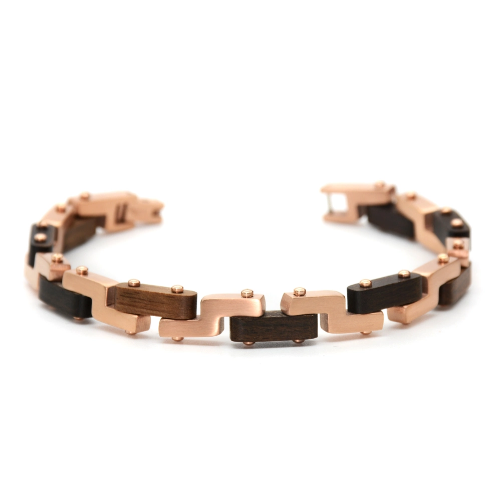 Bewell Fashion Stylish Gift Plated Stainless Steel with Wood Lady Wrist Bracelets