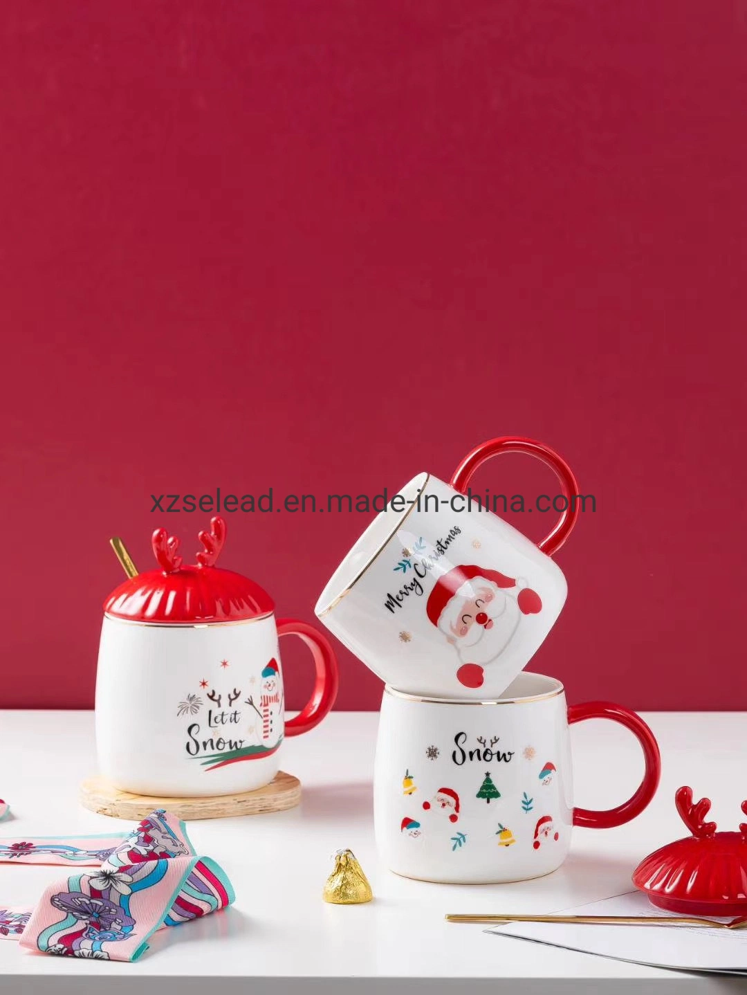 Weihnachten Emaille Paar Becher Geschenk-Set Kaffee Tassen Weiß Rentier Tassen Sublimation Keramik Weihnachtsgeschenk Custom Printed Keramik