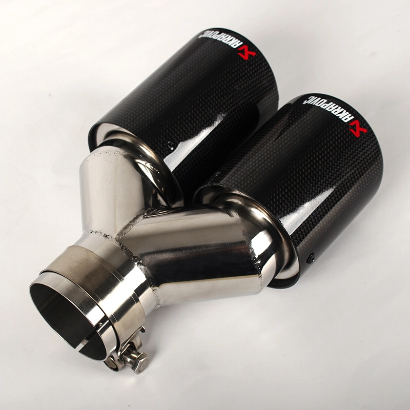 Classic Twin Outlets Y Type Akrapovic Glossy Black Carbon Exhaust Tip End Pipe