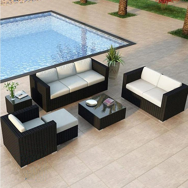 Nordic Hotel Terrace Leisure Outdoor Furniture Corner Sofa Set 1 2 3 Seater PE Rattan Garden Sofa