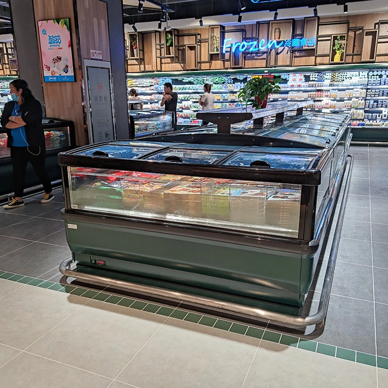 Split Glass Double Island Fresh Meat Low Temperature Preservation Refrigerated Display Cabinet