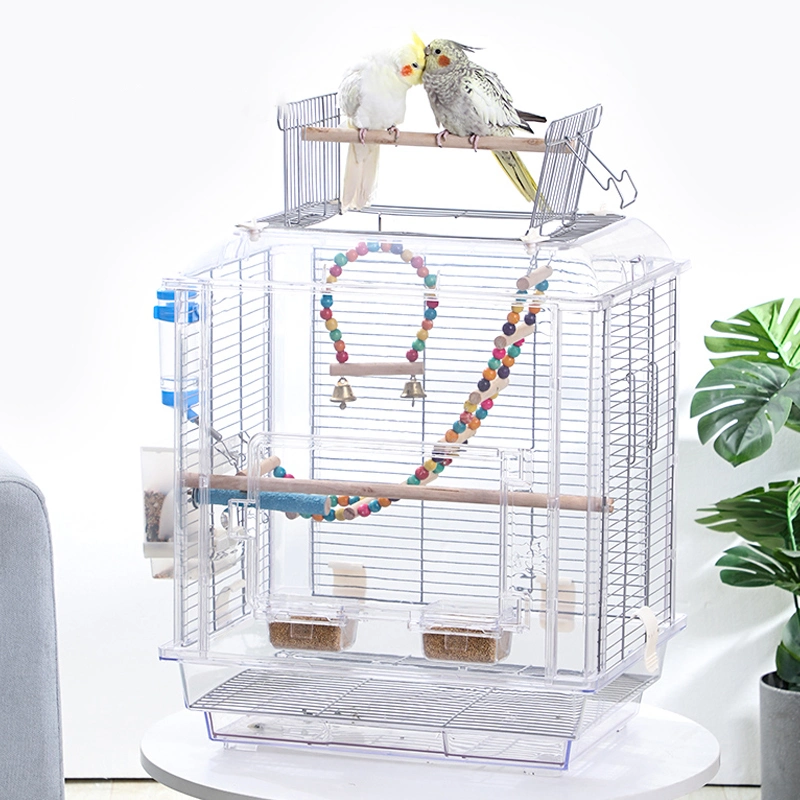 Acrylic House Open Top Accessories with Rolling Stand for Medium Small Birds