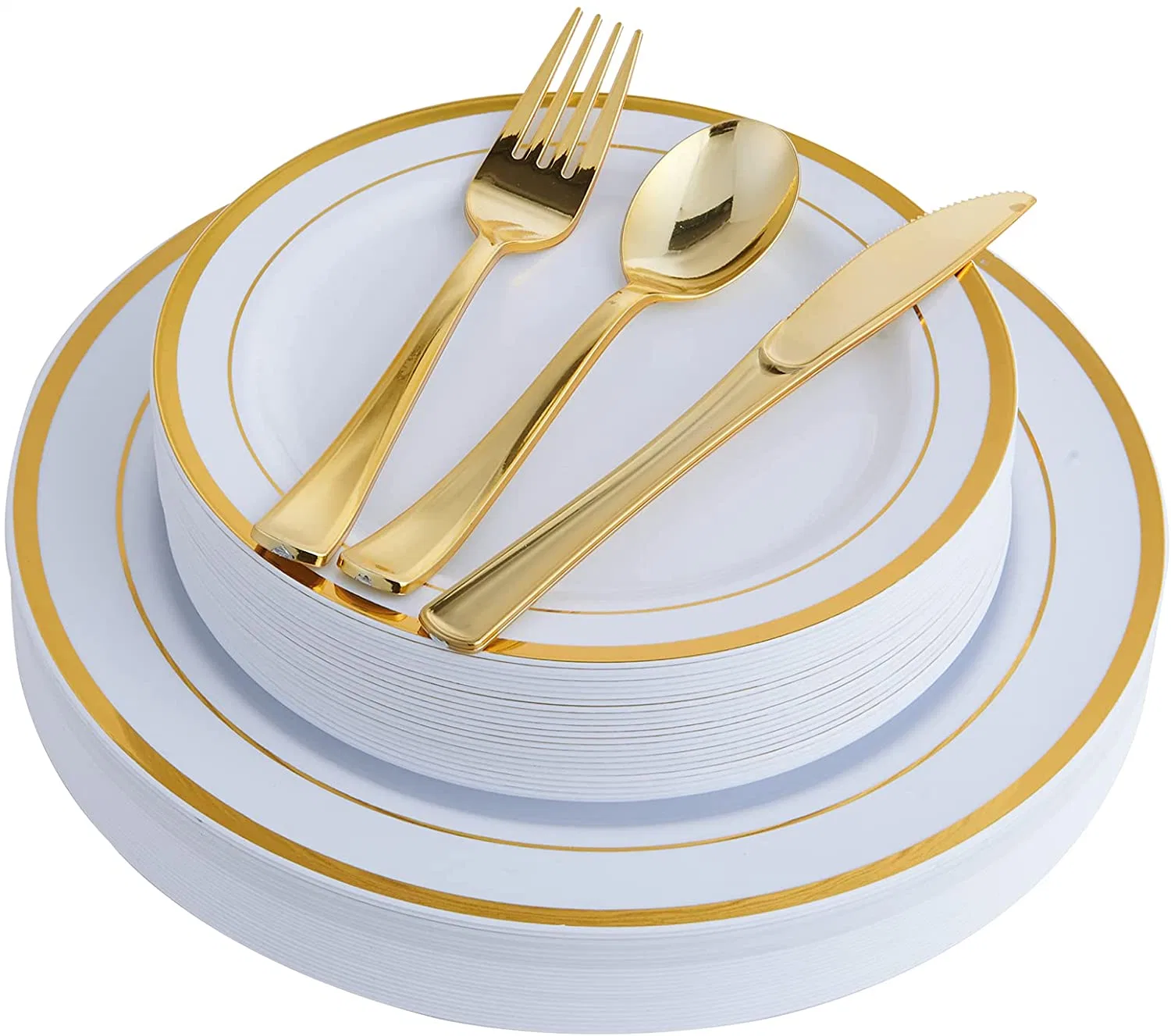 125PCS Gold Plastic Dinnerware Set for Party