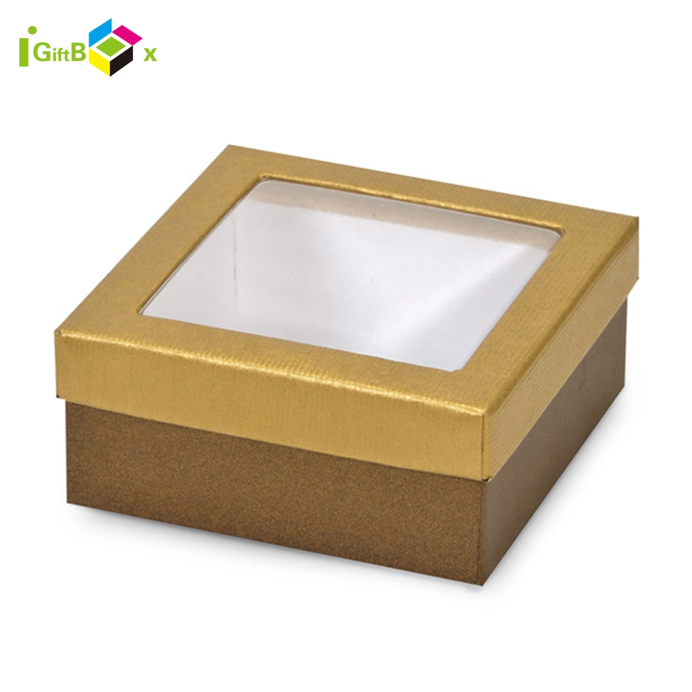 Custom Lid and Base Gift Paper Cardboard Packaging Box with Window Clear Plastic PVC