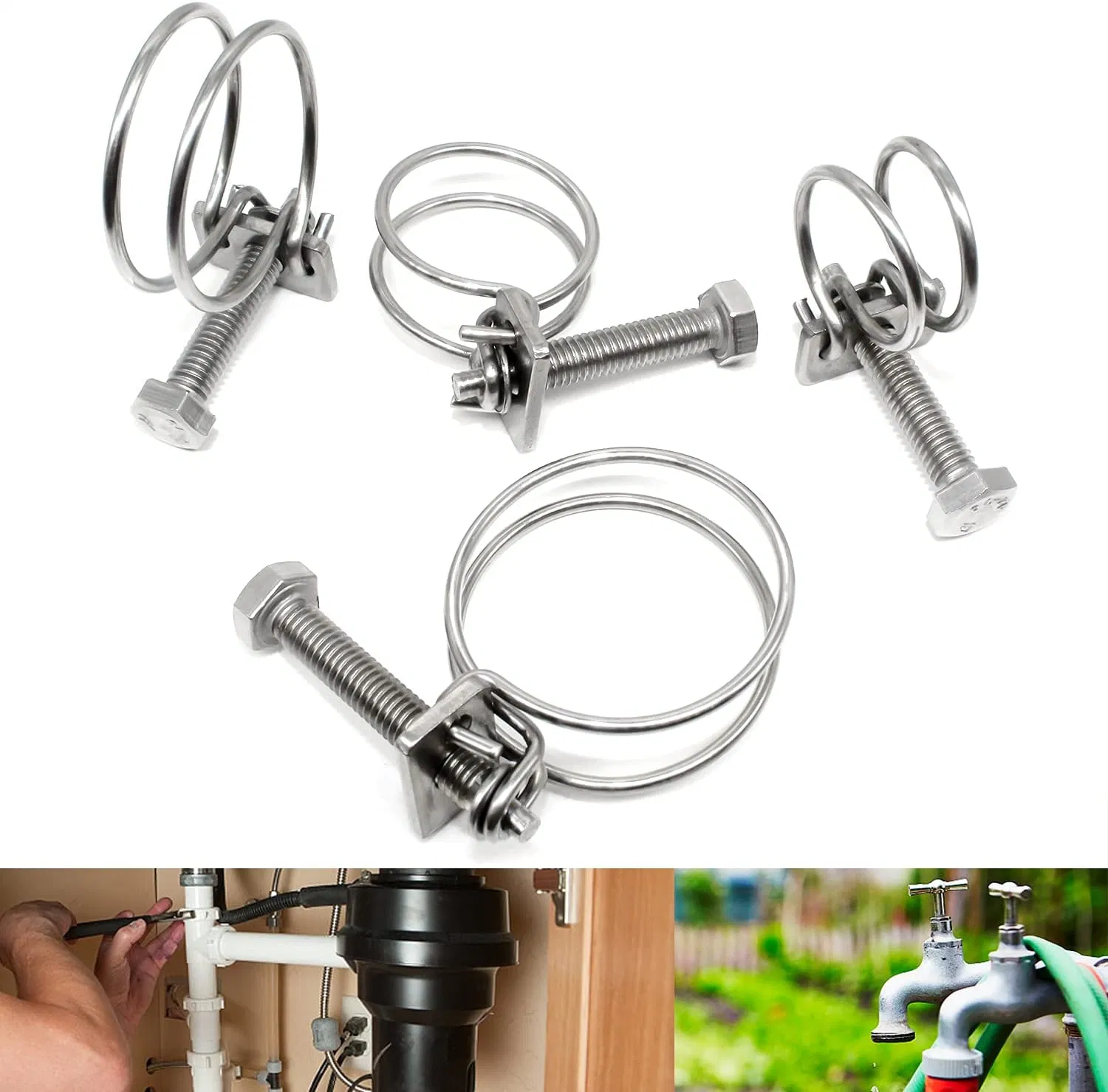 Factory Price Double Wire Clip Hose Clamp 304 Stainless Steel Pipe Clamps Adjustable 10-45mm