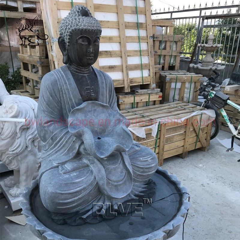 Blve Custom Life Size Black Natural Stone Garden Buddha Statue Water Fountain