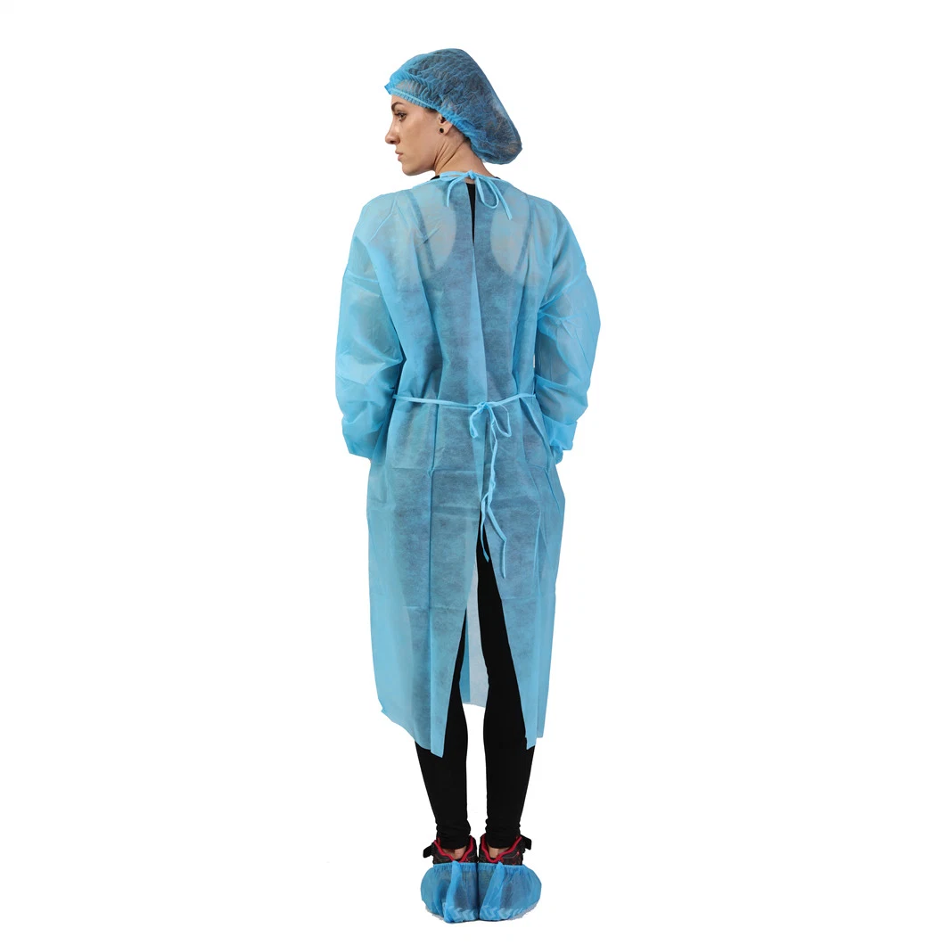 Factory CE FDA Disposable PP Plastic Blue Isolation Gown ISO13485