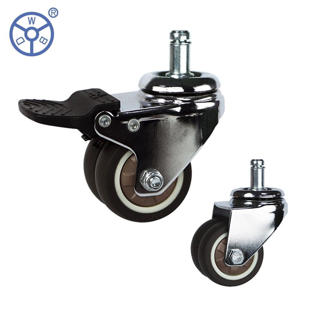 50 mm 75 mm Brown Universal TPR Rotating Castor Twin Wheel with Bearing Mute Furniture Swivel Casters