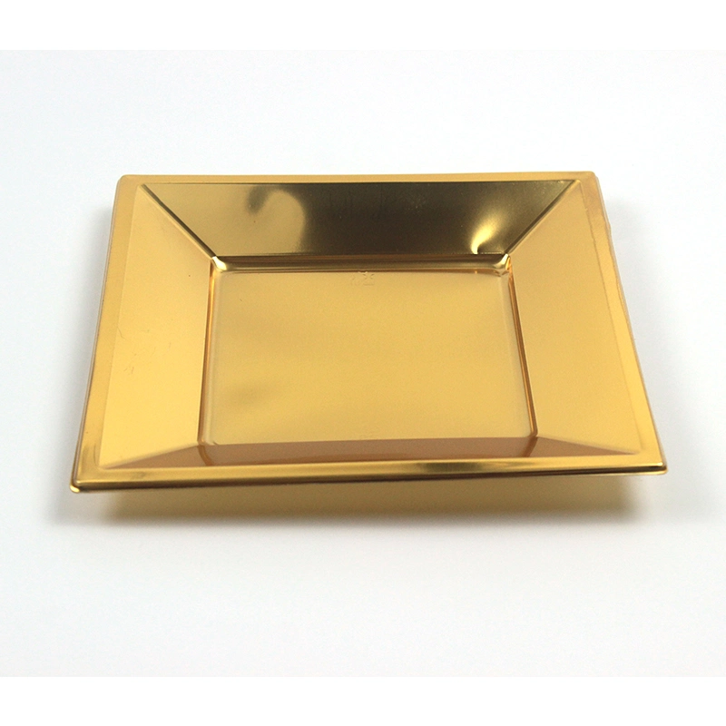 10g PS Plastic Plate Gold Color Disposable Plastic Tableware Hot Sale Plastic Square Plate Custom Party Supply