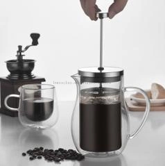 Cafetière à piston en acier inoxydable 304 à double paroi de 350 ml 600 ml avec 4 filtres en verre borosilicate résistant à la chaleur en vente chaude.