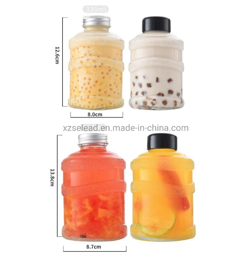 Mineral Water Barrel Shape Glass Water Wine Bottle with Plastic Cap 350ml 500ml