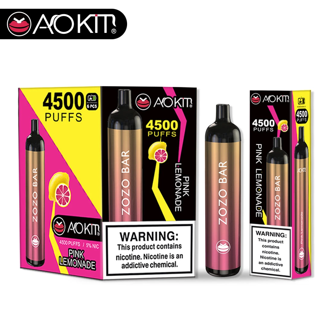 Fábrica Aokit 4500 inhalaciones Zozo Bar el hábito de fumar cigarrillo electrónico recargable Vape