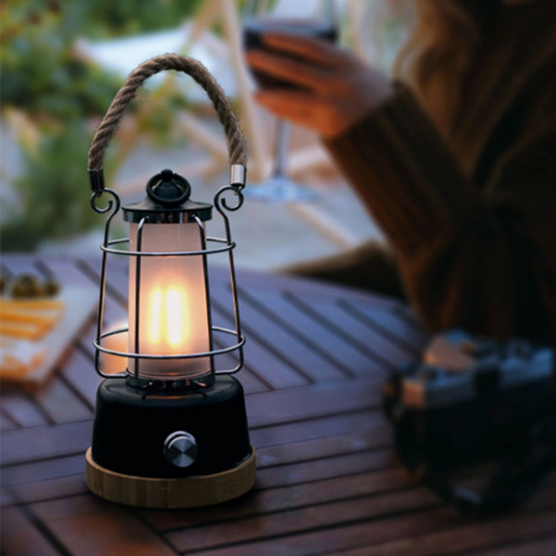 Camping Light Hemp Rope Design Classic Camping Lantern Battery Powered LED Rechargeable Lamp Wild Wyz19024