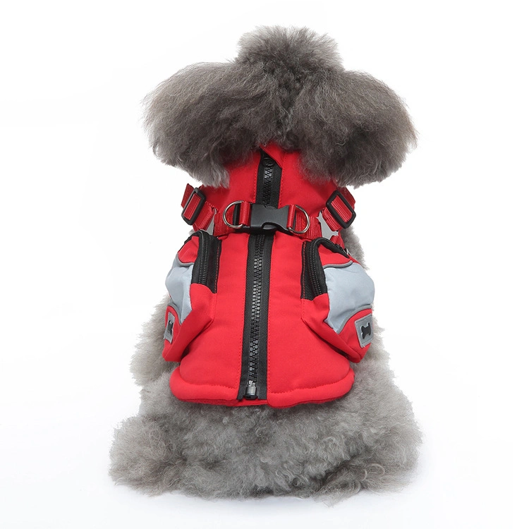 Manteau d'hiver pour chien en velours extérieur avec harnais à capuche Vêtements pour animaux de compagnie