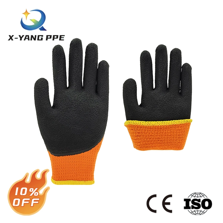 Factoryshop Winter 7G Polyester Loop Thermal Terry Liner Latex Micro Foam Wrinkle Cold Resistant Outdoor Work Safety Gardening Protection Gloves