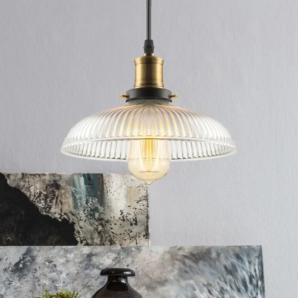 Ceiling Pendant Light Industrial Ribbed Glass Hanging Lamp for Coffee Shop