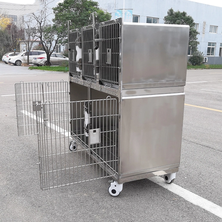 Alta resistencia combinada de acero inoxidable 304 Hospital Anical mascotas perro gato Casa de la jaula con dos capas y cinco puertas
