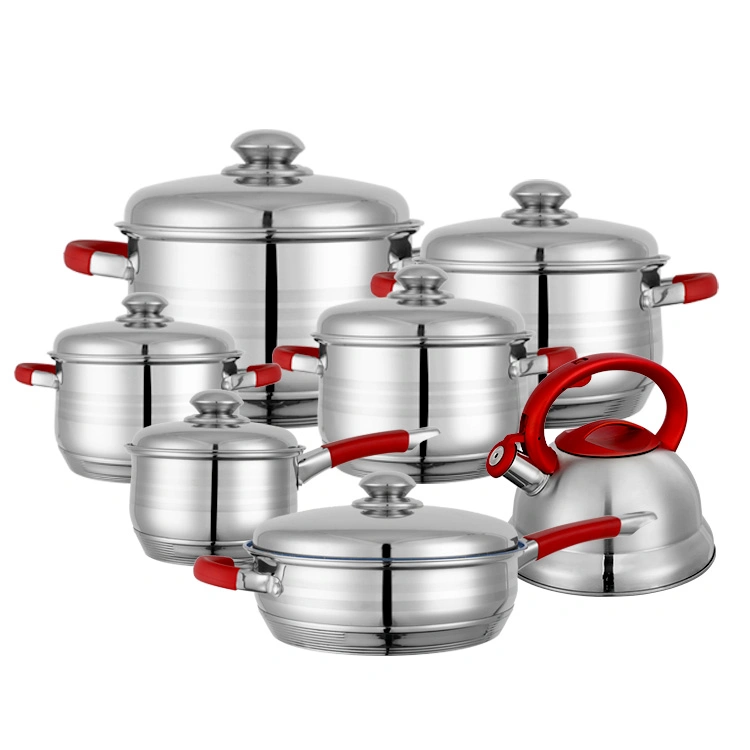 12 13 14 PCS Pot and Pan Stainless Steel Cookware Set with Whistling Kettle