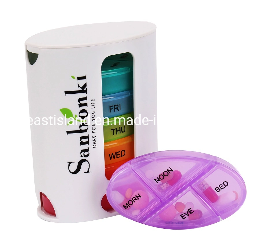 7 Days 28 Compartments Rainbow Pill Organizer Case Oval Shape