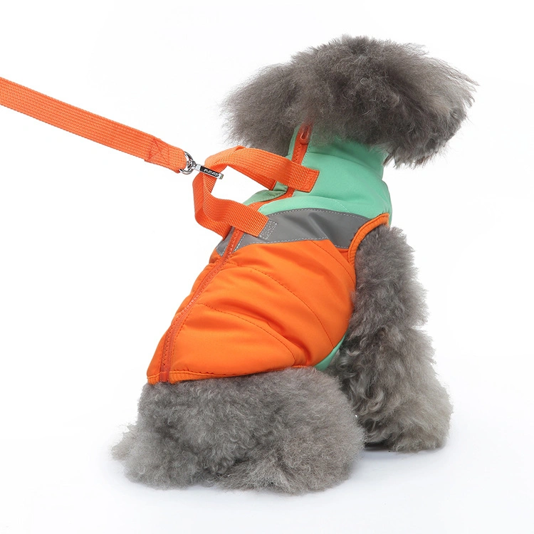 New Style Designer Dog Clothes Reflective Dog Clothes Winter Warm Dog Garment Pet Vest with Dog Leash
