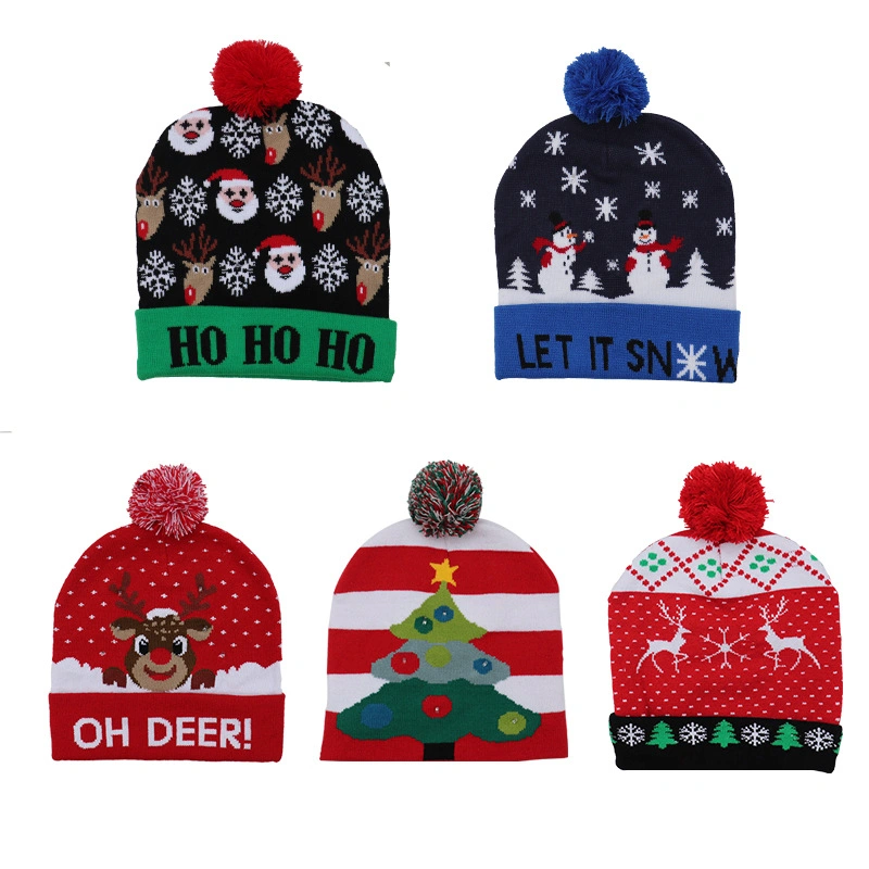 Suministros de decoración navideña Gorro de Navidad de punto para adultos y niños Gorro de Navidad luminoso y colorido Gorro de Navidad de alta calidad para ancianos