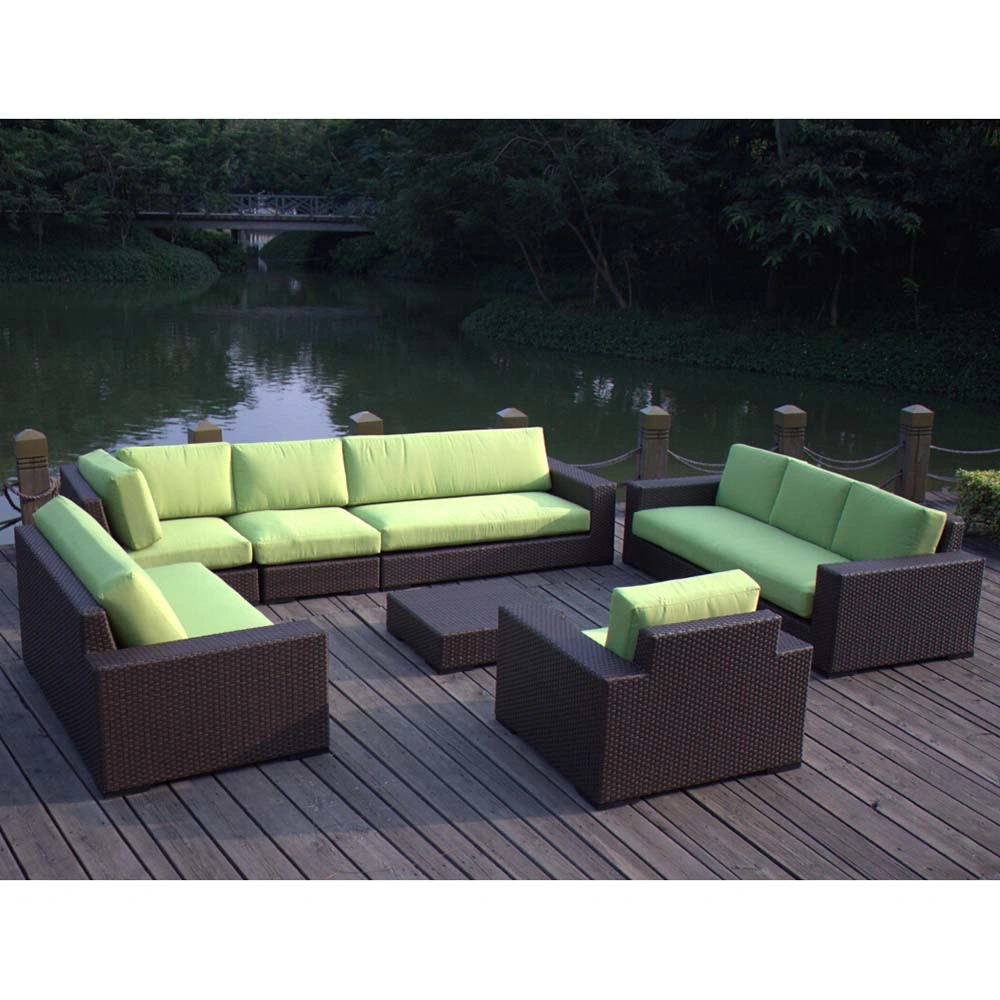 Yellow Waterproof Cushion Casual Outdoor Furniture Modular Sofa Set with Coffee Table