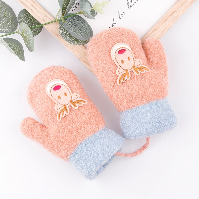 Christmas Deer Winter Children's Padded Thickened Cartoon Cute Knitted Small and Medium Children's Baby Hanging Neck Wrapped Finger Warm Gloves