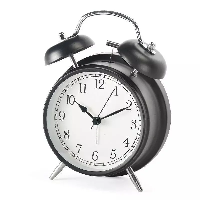4&rdquor; Réveil à double cloche Horloge de bureau analogique en métal avec cadran 3D et rétro-éclairage.