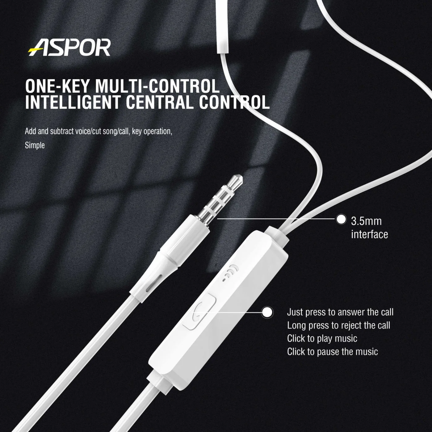 Aspor 3,5mm Classic In-Ear manos libres con cable con micrófono