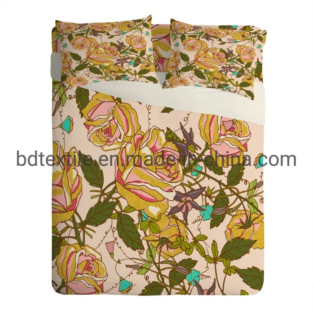 Frame Printed Brushed Microfiber Bed Sheet Fabric for Home Textile