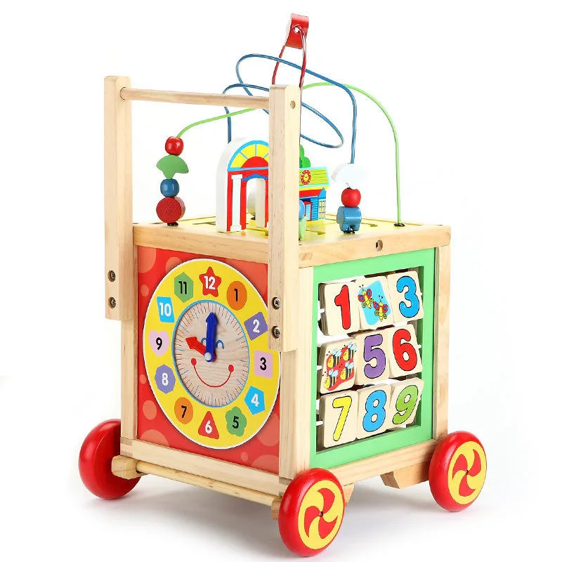 Children's Walker Baby Multi-Functional Wooden Puzzle Around Beads Toys