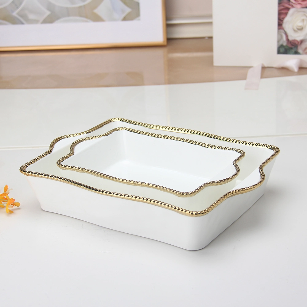 RP013 Wholesale/Supplier Ceramic White Fruit Plate Dinnerware Sets Luxury Kitchen BBQ Griddle Plate