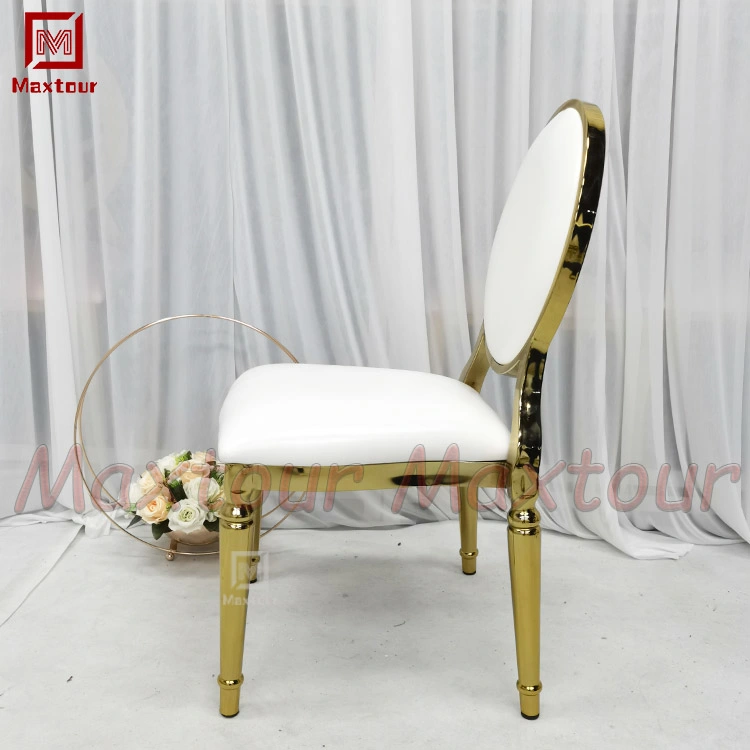 Oro Muebles de boda cinco estrellas elegante Stacking cromo metal Louis Silla de restaurante