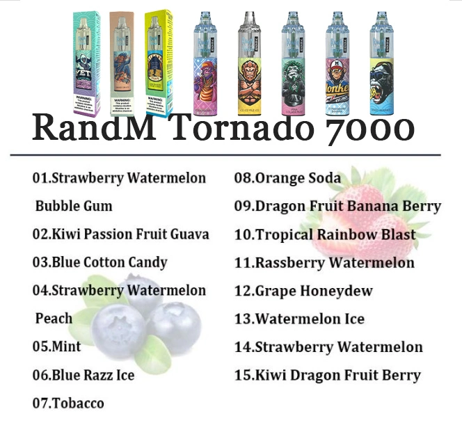 Аутентичные Randm Tornado 7000 отшелушивающей подушечкой Vape Одноразовые комплекты Vape E сигареты 0% 2% 3% 5% 14мл аккумулятор курения гибкий шланг