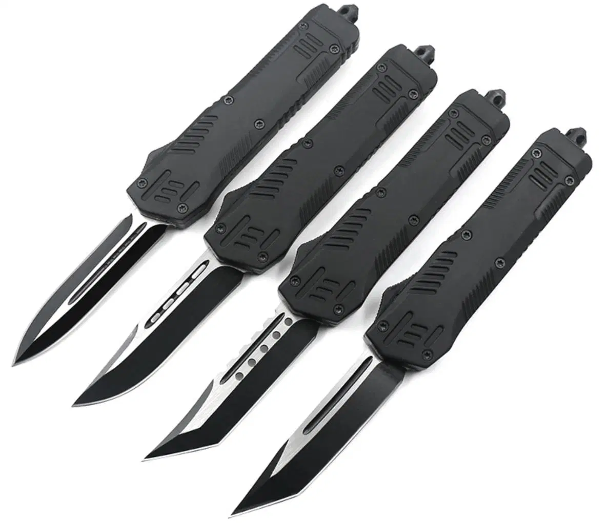 Noir couteau de chasse recouvert de caoutchouc doux Drop Point Otf-Auto recto automatique des couteaux Tactique de Combat des couteaux