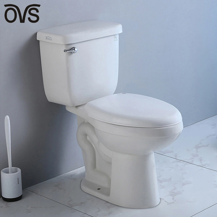 Ovs Sanitary Ware Bathroom Ceramic Cheap Rimless Standing Two Piece Black Toilet