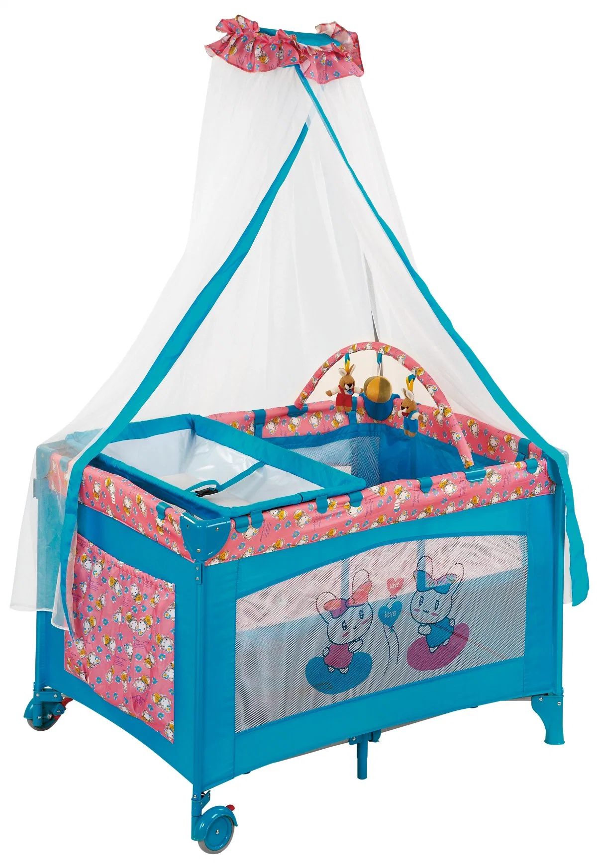 Baby Bed with Mosquito Net, Changing Table and Double Floor