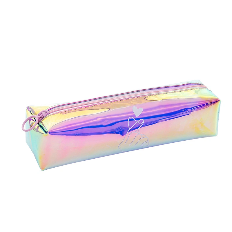 Laser Colorful Octagonal Pencil Case, Girl's Heart Multi-Function Storage Bag, Transparent Stationery Box
